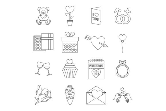Download Saint Valentine Icons Set, Outline Style - Valentine icons set Collection