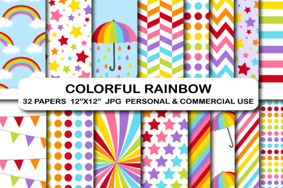Download 32 Colorful Rainbow Digital Papers Pack - Digital papers Collection