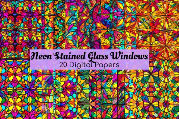 Download Neon Stained Glass Digital Papers Pack - Digital papers Collection