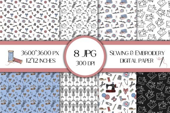Download Sewing &amp; Embroidery Digital Papers Pack - Digital papers Collection